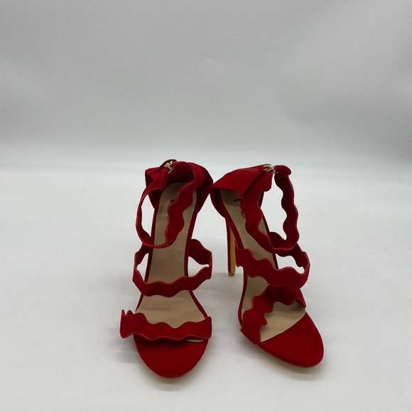 FSJ Hot Open Toe Strappy Heeled Sandal Suede Dress - Picture 2 of 12